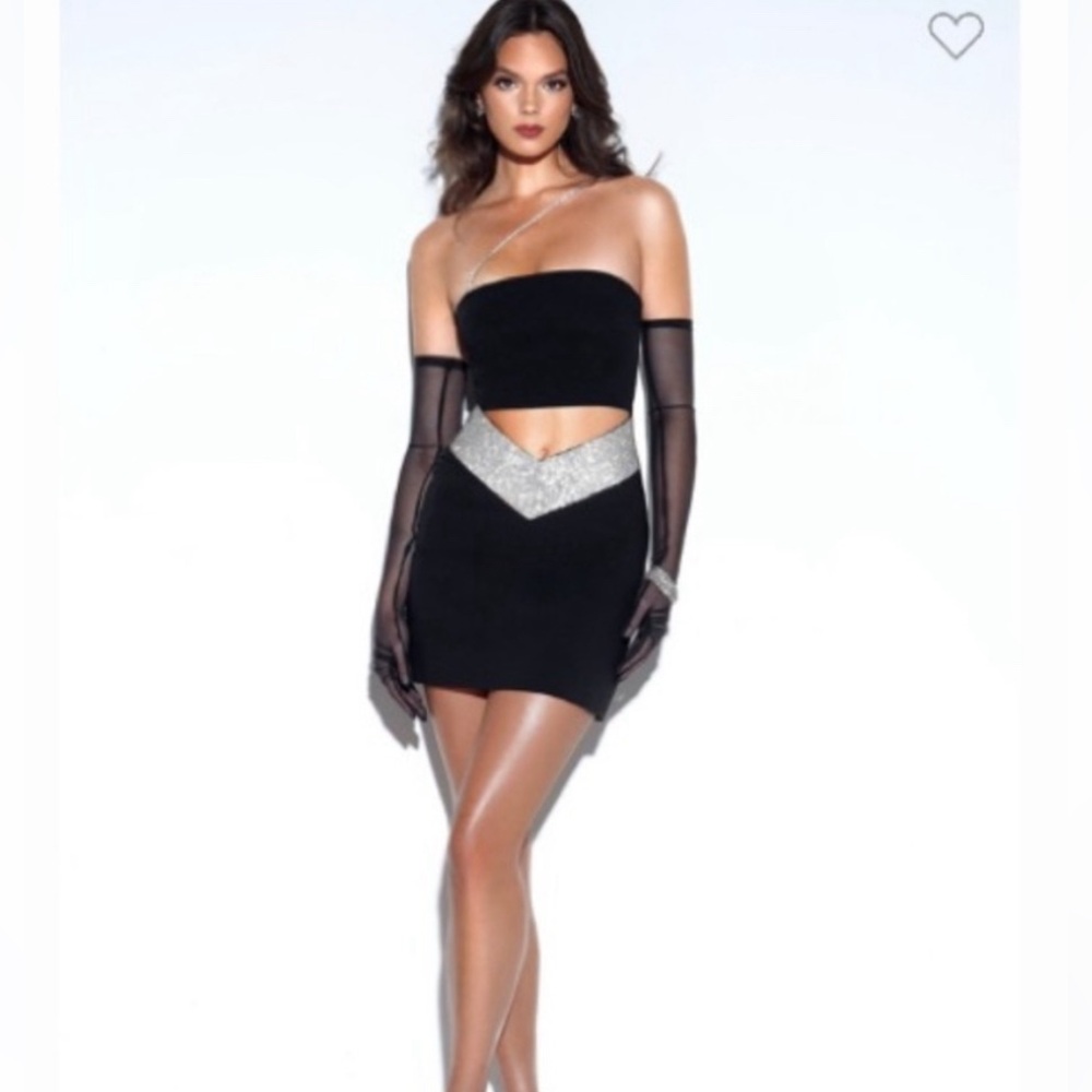 Miss Circle BBC Adrian Black Crystal Strap Cutout Dress